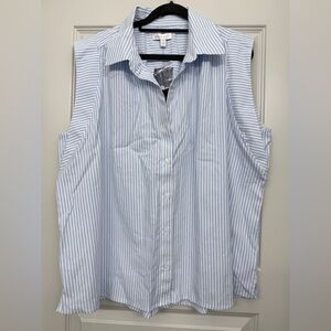 Crown & Ivy Blue and White Striped Sleeveless Blouse